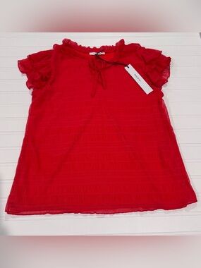 Zoe + Liv Orange/Red Flutter Sleeve Tie-Neck Blouse - Women’s Medium